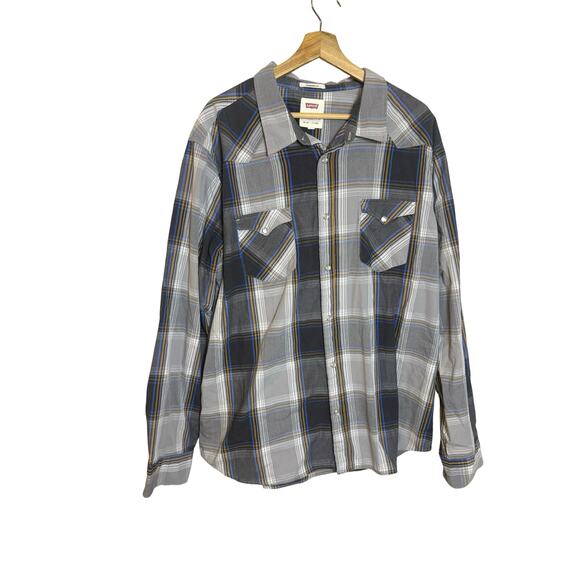 Levi’s Other - Levis Western Pearl Snap Gray  Plaid Long Sleeve 2XL Regular Fit Shirt